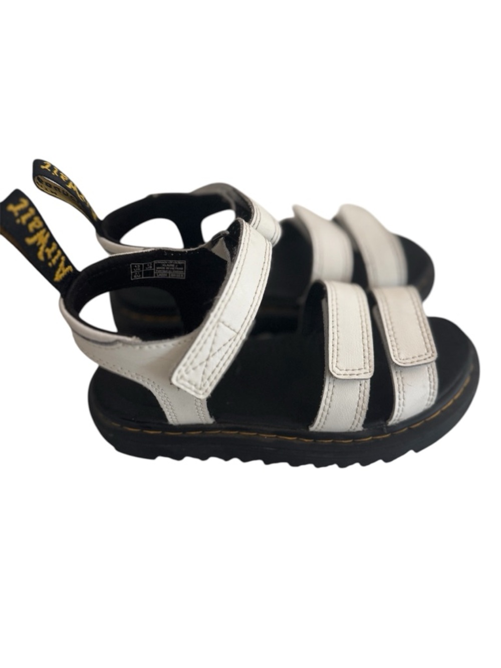 Dr. Martens Kids White and Black Leather Velcro Strap Sandals